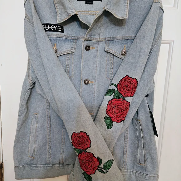 Brooklyn Cloth Denim Tokyo Jacket with Red Rose Embroidery - Picture 2 of 6